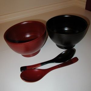 Japanese Lacquerware Ramen Bowls with spoons
